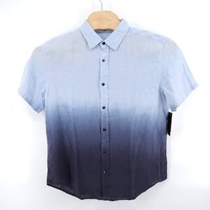NEW The Men's Store Bloomingdale's Ombre Linen Short Sleeve Shirt Blue Mens‎ L